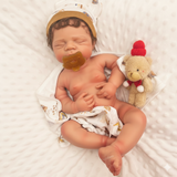 Hendrix  19-20in W/ NEWBORN CURLY HAIR  , CUSTOM MADE Full Silicone Boy Tan Skin Tone open mouth Tat 10 days