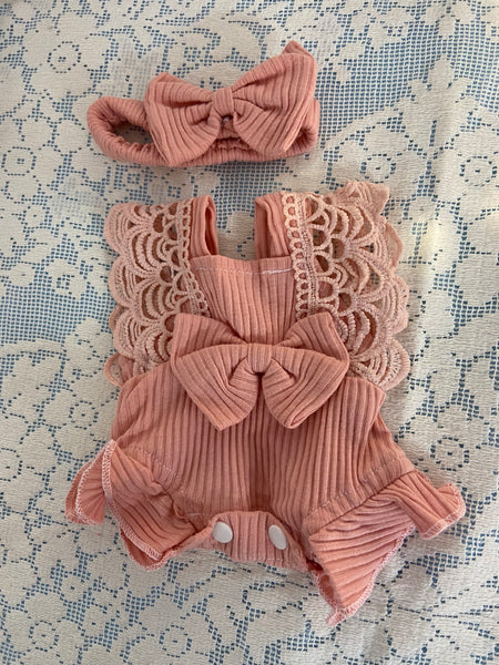 Blush 2pc Lace Bow Romper  for 16” dolls.  VAL
