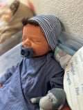 Hendrix  19-20in W/ NEWBORN CURLY HAIR  , CUSTOM MADE Full Silicone Boy Tan Skin Tone open mouth Tat 10 days