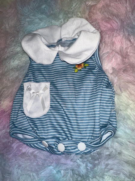 Stripe blue floral romper w/hat Jess