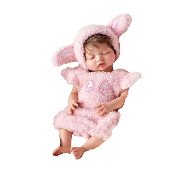 Fuzzy Pink Romper w/Bunny Ears Hat for 16” Dolls