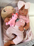 Adeline 19-20 Full Silicone Reborn Baby Girl tan Skin Tone 7.3lbs newborn open mouth *Premium hard to find mold