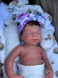 Victoria W/ NEWBORN CURLY HAIR , CUSTOM MADE Full Silicone 19-20in”  Girl Tan Skin Tone open mouth