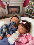 Hendrix  19-20in W/ NEWBORN CURLY HAIR  , CUSTOM MADE Full Silicone Boy Tan Skin Tone open mouth Tat 10 days