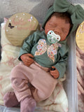 Victoria W/ NEWBORN CURLY HAIR , CUSTOM MADE Full Silicone 19-20in”  Girl Tan Skin Tone open mouth