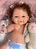 Dolly 18” W/ NEWBORN CURLY HAIR ,CUSTOM MADE Full Body PREMIUM Silicone- No mold seam lines! fair Skin open mouth TAT approx 10-15 days
