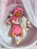 Neilani Full Silicone Baby Girl tan skin, no hair, open mouth 17in approx 5.15