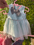 Teal sparkle dress w/bow nb