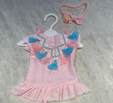 Pink /Blue Tassel Dress w/Bow for 16” dolls.  VAL