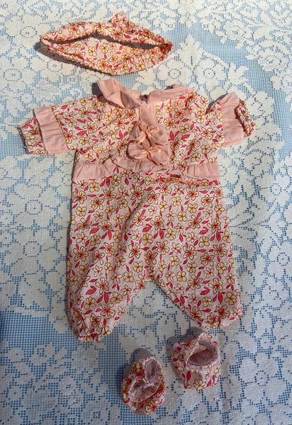 Floral Long Sleeve 4pc Romper w/Bow for 16” dolls.   VAL