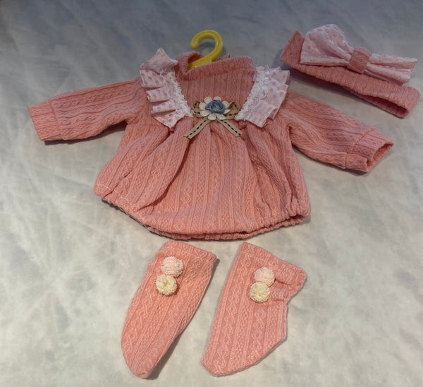 4pc Blush long sleeve Sweater Romper Set for 16” Dolls