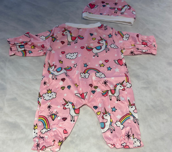 Pink Unicorn romper w/Hat for 16” dolls