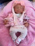 Victoria 19-20in reborn baby Full Silicone Girl Tan Skin Tone approx 7.3lbs newborn open mouth