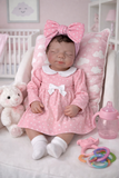 Victoria W/ NEWBORN CURLY HAIR , CUSTOM MADE Full Silicone 19-20in”  Girl Tan Skin Tone open mouth