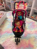 Double Stroller w/2 Baby Alive Dolls, 2diapers, 2bottles, & Bag