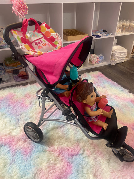 Double Stroller w/2 Baby Alive Dolls, 2diapers, 2bottles, & Bag