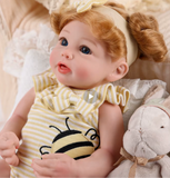 Bumble bee romper w/bow for 16” dolls.  VAL